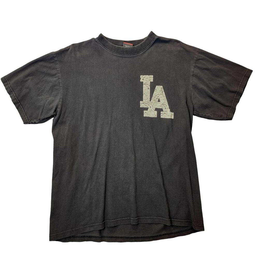 Vintage KMK Custom made Shirt Extra Large Black LA Paisley Floral Streetwear Y2K